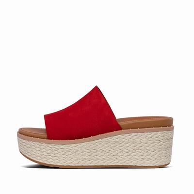 Fitflop Women's ELOISE Espadrille Suede Wedge Slides Wedge Sandals - Red, RG1406978